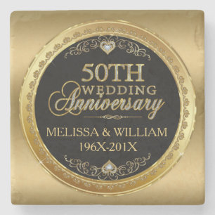 Dessous-de-verre En Pierre 50e anniversaire du Mariage Noir & Or