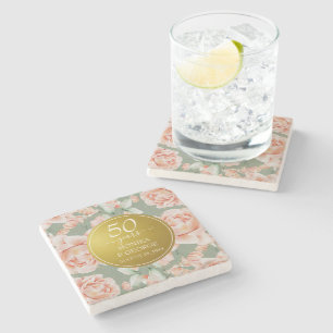 Dessous-de-verre En Pierre 50e anniversaire du Mariage or floral