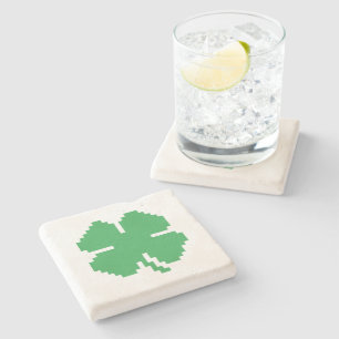 Dessous-de-verre En Pierre 8 Bits Pixel Quatre Feuilles Chanceuses