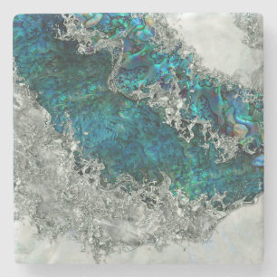 Dessous-de-verre En Pierre Abalone Shell Pearl et Argent 2