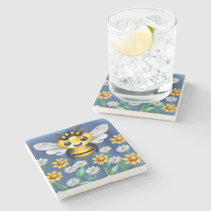 Dessous-de-verre En Pierre Abeille adorable dans une aquarelle de jardin fleu