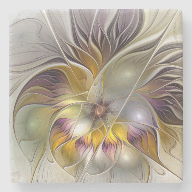 Dessous-de-verre En Pierre Abstrait Imaginaire coloré Fleur moderne Fractal (Devant)