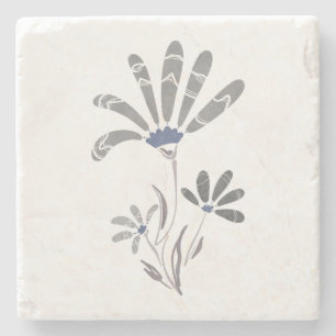 Dessous-de-verre En Pierre Abstraites Fleurs psychédéliques en niveaux de gri