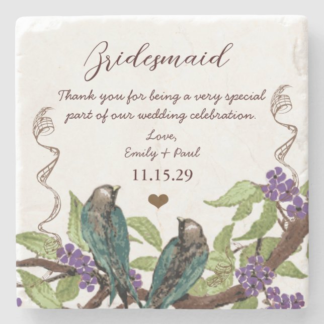 Dessous-de-verre En Pierre Accueil Bridesmaid Dessous de verre d'oiseaux Vint (Devant)