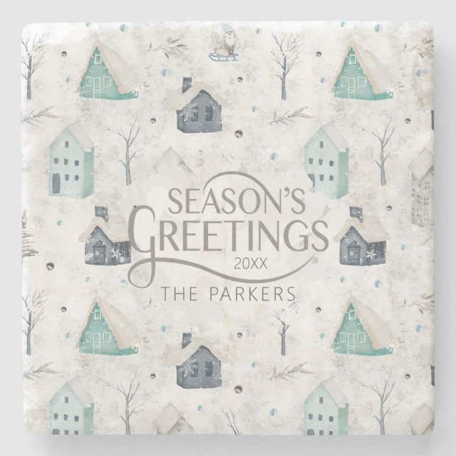 Dessous-de-verre En Pierre Accueil confortable Noël Turquoise ID985 (Devant)