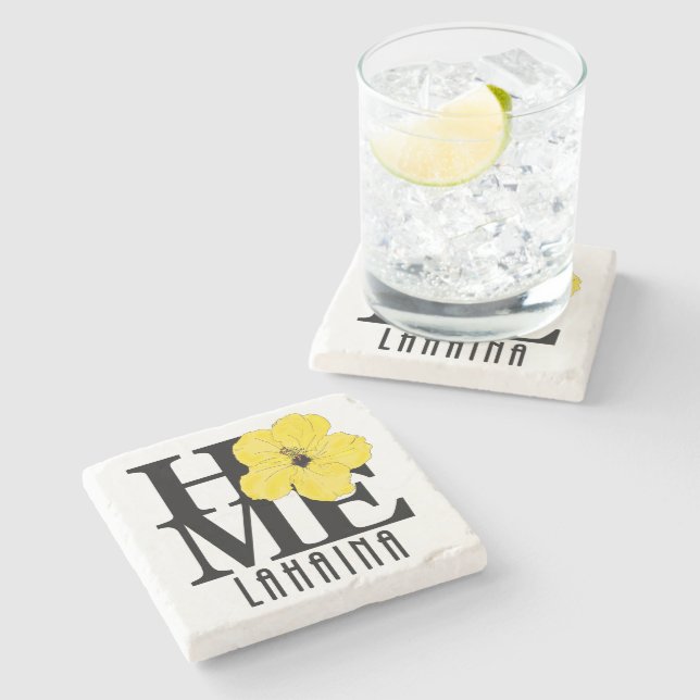 Dessous-de-verre En Pierre ACCUEIL Lahaina Hibiscus jaune (Côté)