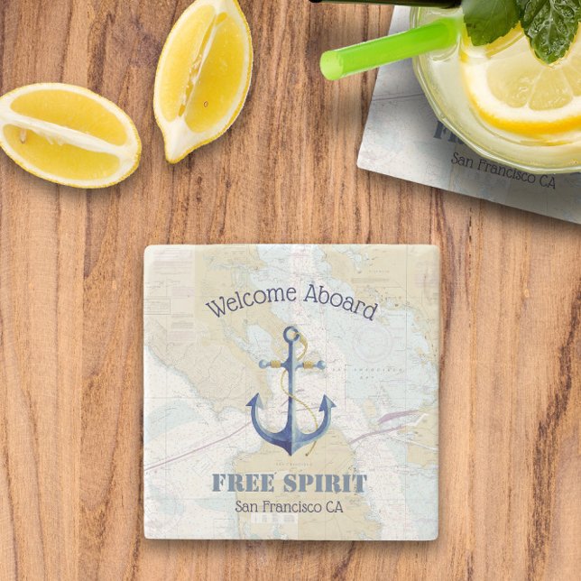 Dessous-de-verre En Pierre Accueil Nautique ⚓ À Bord De La Baie De San Franci (⚓ Nautical Welcome Aboard San Francisco Bay Stone Coaster
)