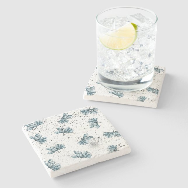 Dessous-de-verre En Pierre Acier élégant bleu Floral (Côté)