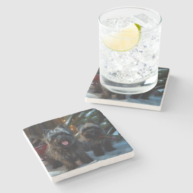 Dessous-de-verre En Pierre Affenpinscher Snowy Sleigh Ride Décor de Noël (Côté)