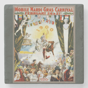 Dessous-de-verre En Pierre Affiche de Carnaval vintage du Mardi Gras de Mobil