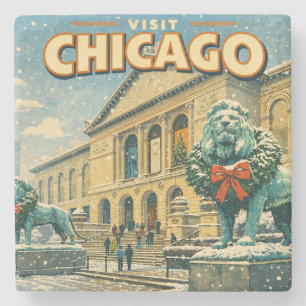 Dessous-de-verre En Pierre Affiche de l'Art Institute de Chicago en hiver