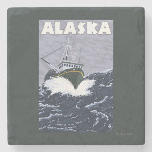 Dessous-de-verre En Pierre Affiche de Vintage voyage de bateau d'AlaskaCrab
