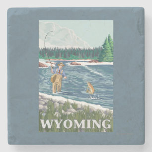 Dessous-de-verre En Pierre Affiche de voyage de FishermanWyomingVintage de