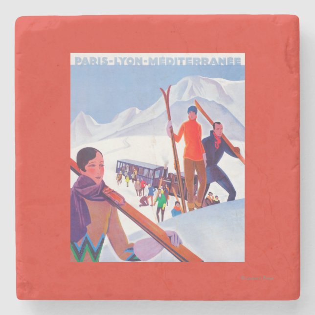 Dessous-de-verre En Pierre Affiche promotionnelle ferroviaire de PLM (Devant)