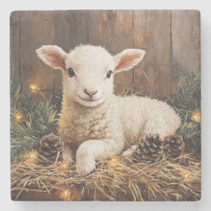 Dessous-de-verre En Pierre Agneau de Noël mignon peinture rustique