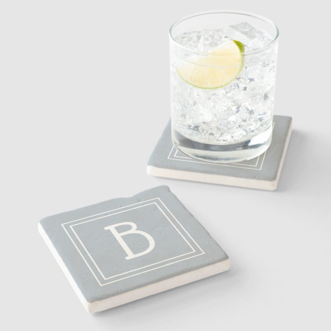 Dessous-de-verre En Pierre Agritourisme moderne Monogramme Bleu & Blanc Initi (Côté)