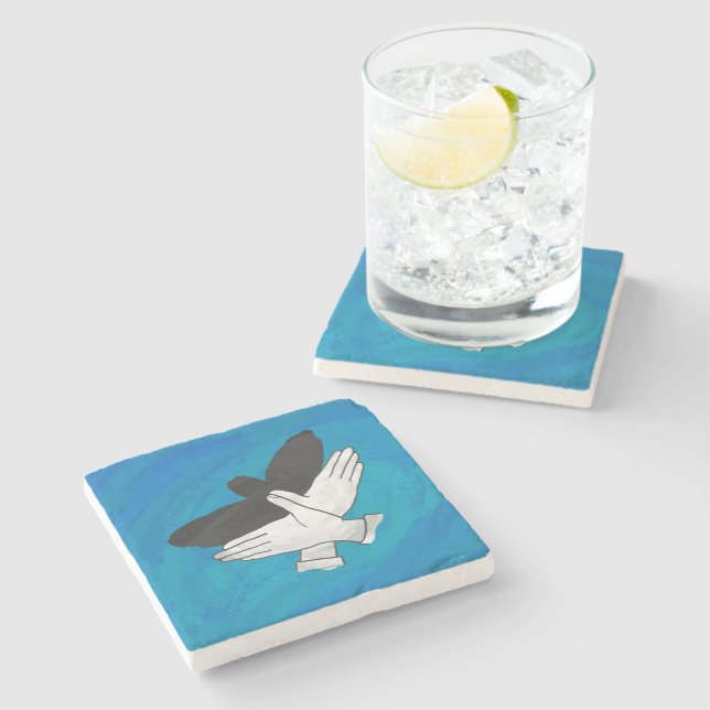 Dessous-de-verre En Pierre Aigle Ombre Sur Bleu (Côté)