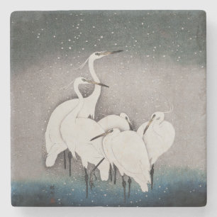 Dessous-de-verre En Pierre Aigrettes japonaises Grues Koson Neige d'hiver