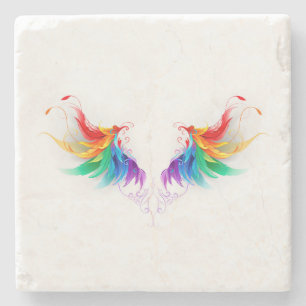 Dessous-de-verre En Pierre Ailes fluffy arc-en-ciel