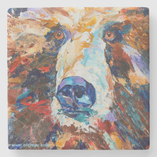 Dessous-de-verre En Pierre Alaskan marble coaster  "In the Bear's Gaze"