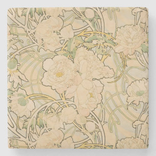 Dessous-de-verre En Pierre Alfonse Mucha Art nouveau Peonies Art botanique