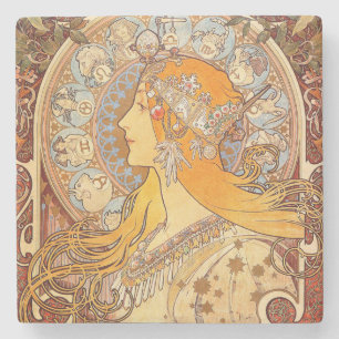Dessous-de-verre En Pierre Alfonse Mucha Zodiac Art nouveau femme