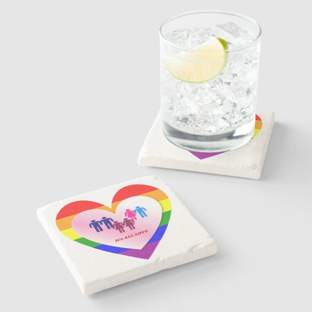Dessous-de-verre En Pierre All Love Couple LGBT Pride Coeur (Côté)