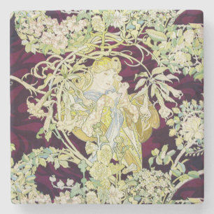 Dessous-de-verre En Pierre Alphonse Mucha Femme au marguerite Art nouveau Art