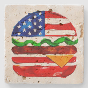 Dessous-de-verre En Pierre America Burger (Peinture Blanche No. 1)