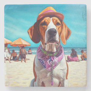 Dessous-de-verre En Pierre American English Foxhound on Beach, cadeau d'été