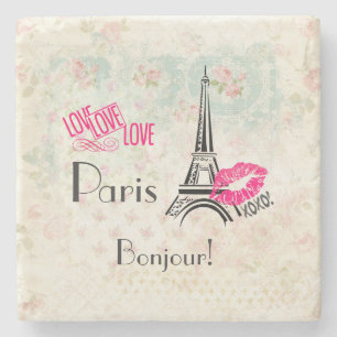 Dessous-de-verre En Pierre Amour Paris avec Tour Eiffel en Motif Vintage