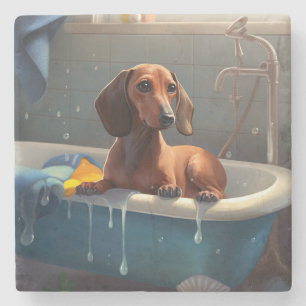 Dessous-de-verre En Pierre Amusement du dachshund au bain 