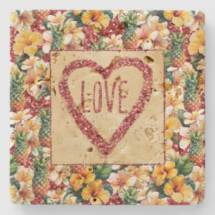 Dessous-de-verre En Pierre Ananas Floral Tropical Rouge Parties scintillant A