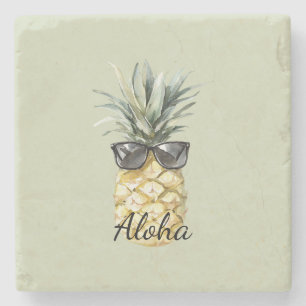 Dessous-de-verre En Pierre Ananas Tropical Aloha avec Lunettes de Soleil