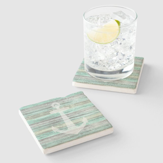 Dessous-de-verre En Pierre Ancre de déco côtière rustique (Côté)