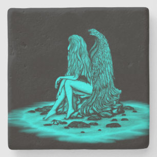 Dessous-de-verre En Pierre Angel, perdu dans la pensée, noir et vert Design