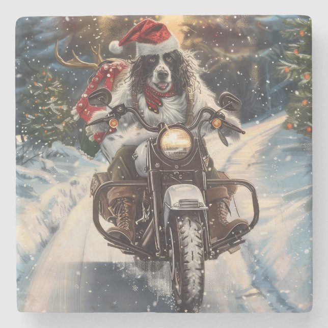 Dessous-de-verre En Pierre Anglais Setter Chien équitation Moto Noël (Devant)