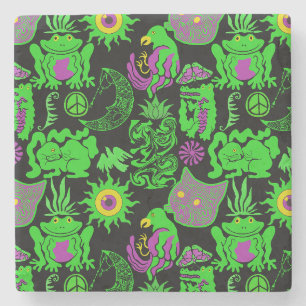 Dessous-de-verre En Pierre Animaux psychédéliques motif Black BG