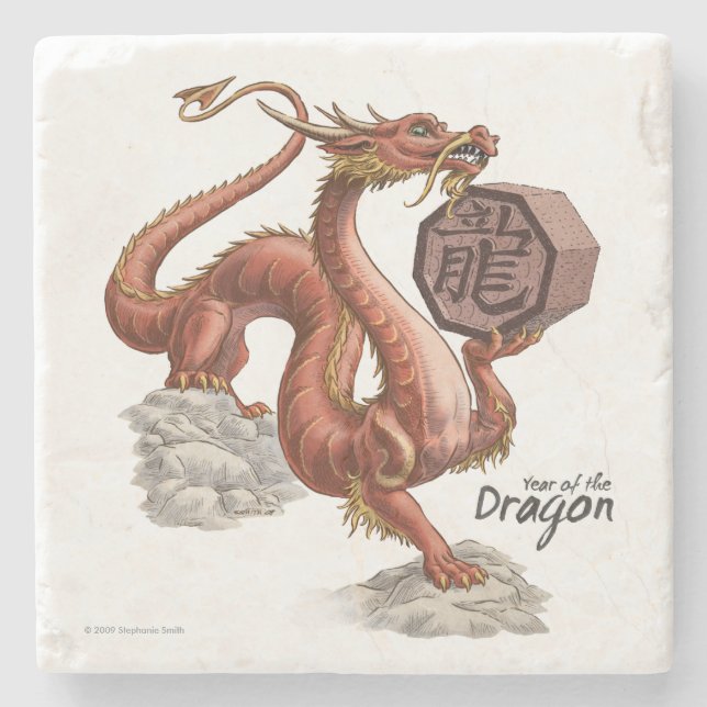 Dessous-de-verre En Pierre Année de l'art zodiaque chinois du Dragon (Devant)