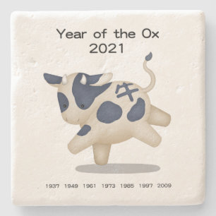 Dessous-de-verre En Pierre Année de l'Ox Cute Zodiac Animal 2021