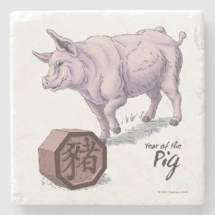Dessous-de-verre En Pierre Année du porc (sanglier) chinois Zodiac animal art