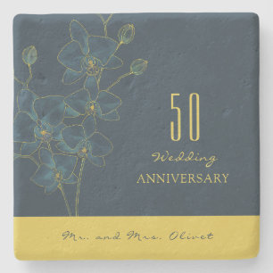 Dessous-de-verre En Pierre Anniversaire Mariage de l'Orchidée Bleue Douce 50