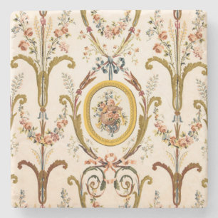Dessous-de-verre En Pierre Antique Rococo Floral Gold Crème Élégante