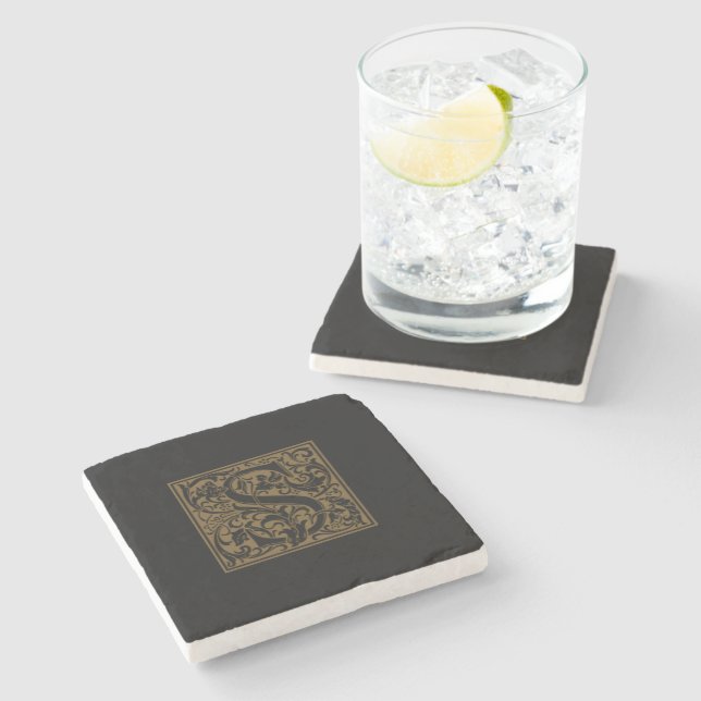 Dessous-de-verre En Pierre Antique S Monogramme (Côté)