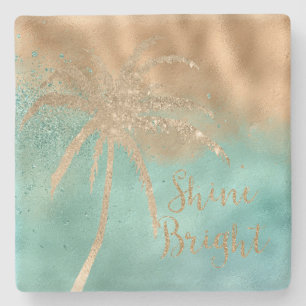 Dessous-de-verre En Pierre Aqua Gold Palm Tree Parties scintillant brillante