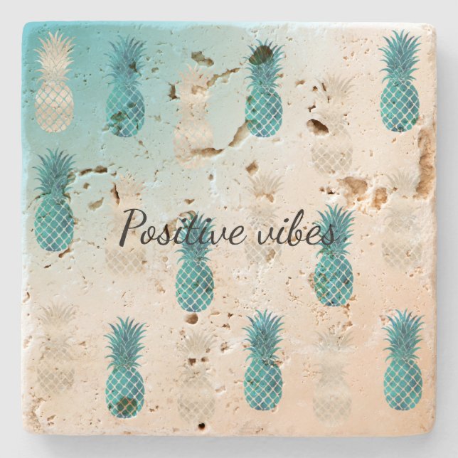 Dessous-de-verre En Pierre Aqua WhiteTropical Glam Pineapples (Devant)