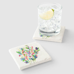 Dessous-de-verre En Pierre Aquarelle Abstraite colorée fleurie