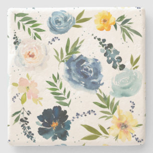 Dessous-de-verre En Pierre Aquarelle bleu rose Roses Motif