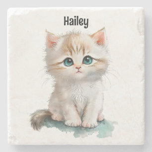 Dessous-de-verre En Pierre Aquarelle chaton adorable avec yeux bleus