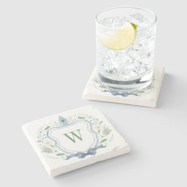 Dessous-de-verre En Pierre Aquarelle Chinoiserie Ginger Jar Monogram Crest (Côté)